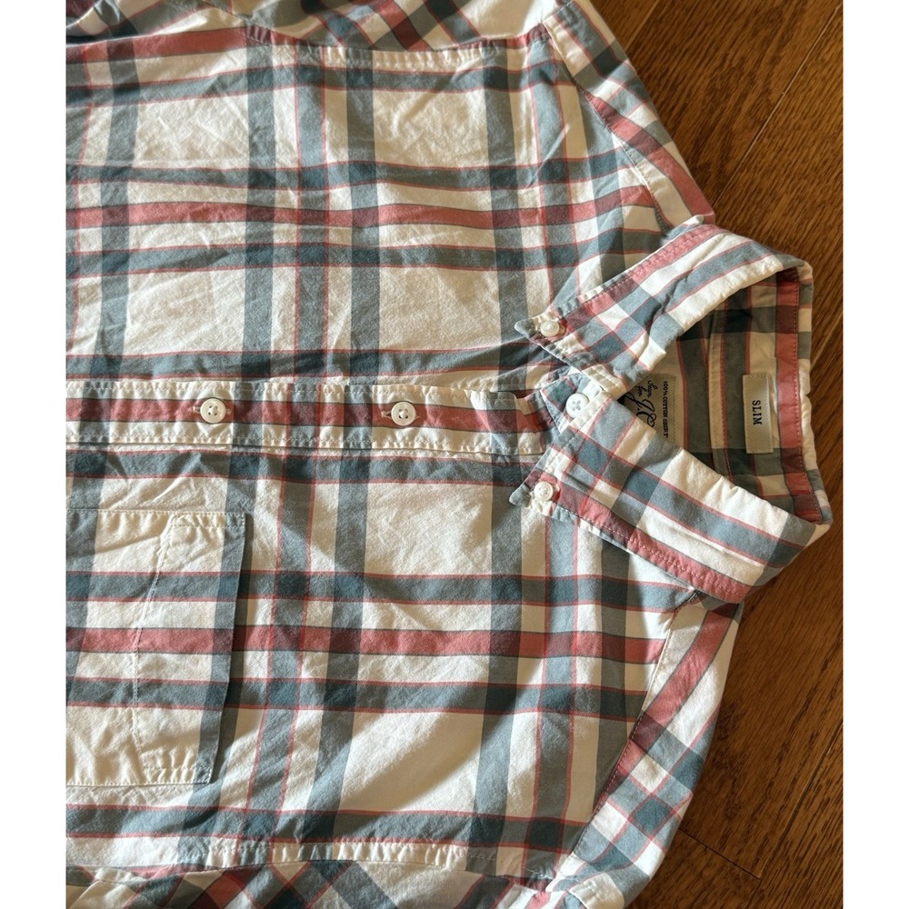 J Crew Slim Button Down Shirt Mens Small Slim Fit Gray White Red Plaid Casual